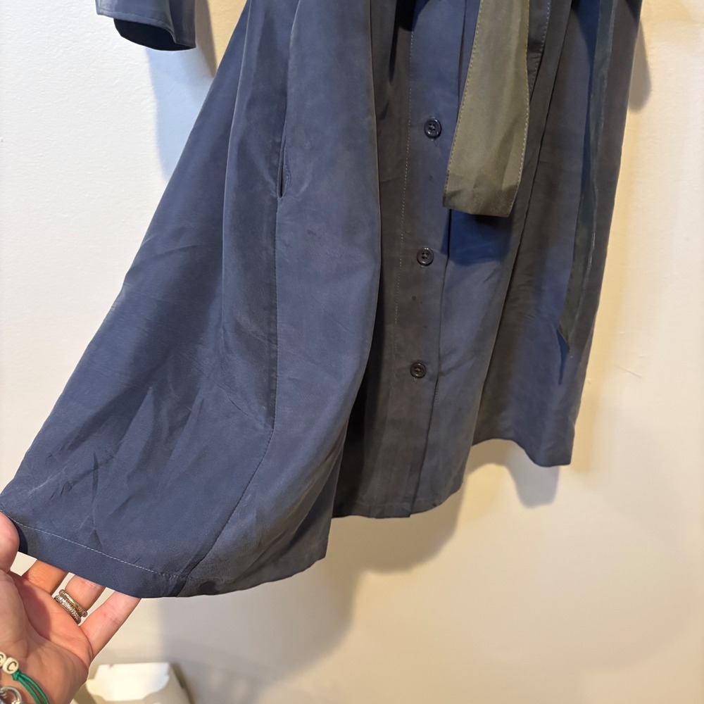 Emporio Armani 100% Silk Womens Shirt Dress Sz 36 Blue Green Button Front Belted - Picture 6 of 11